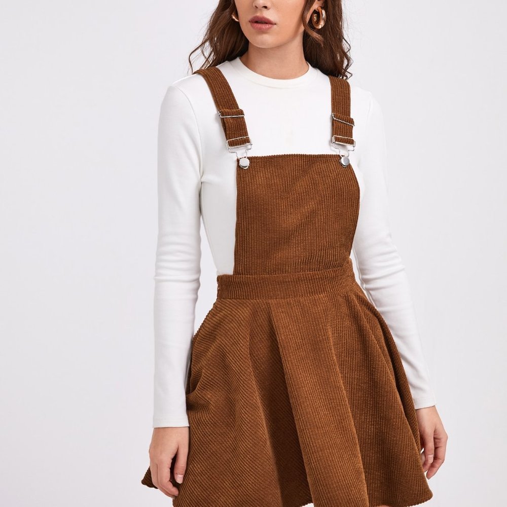 Rust Brown Casual womens Solid Rib-knit Overall Dress - Picture 2 of 5